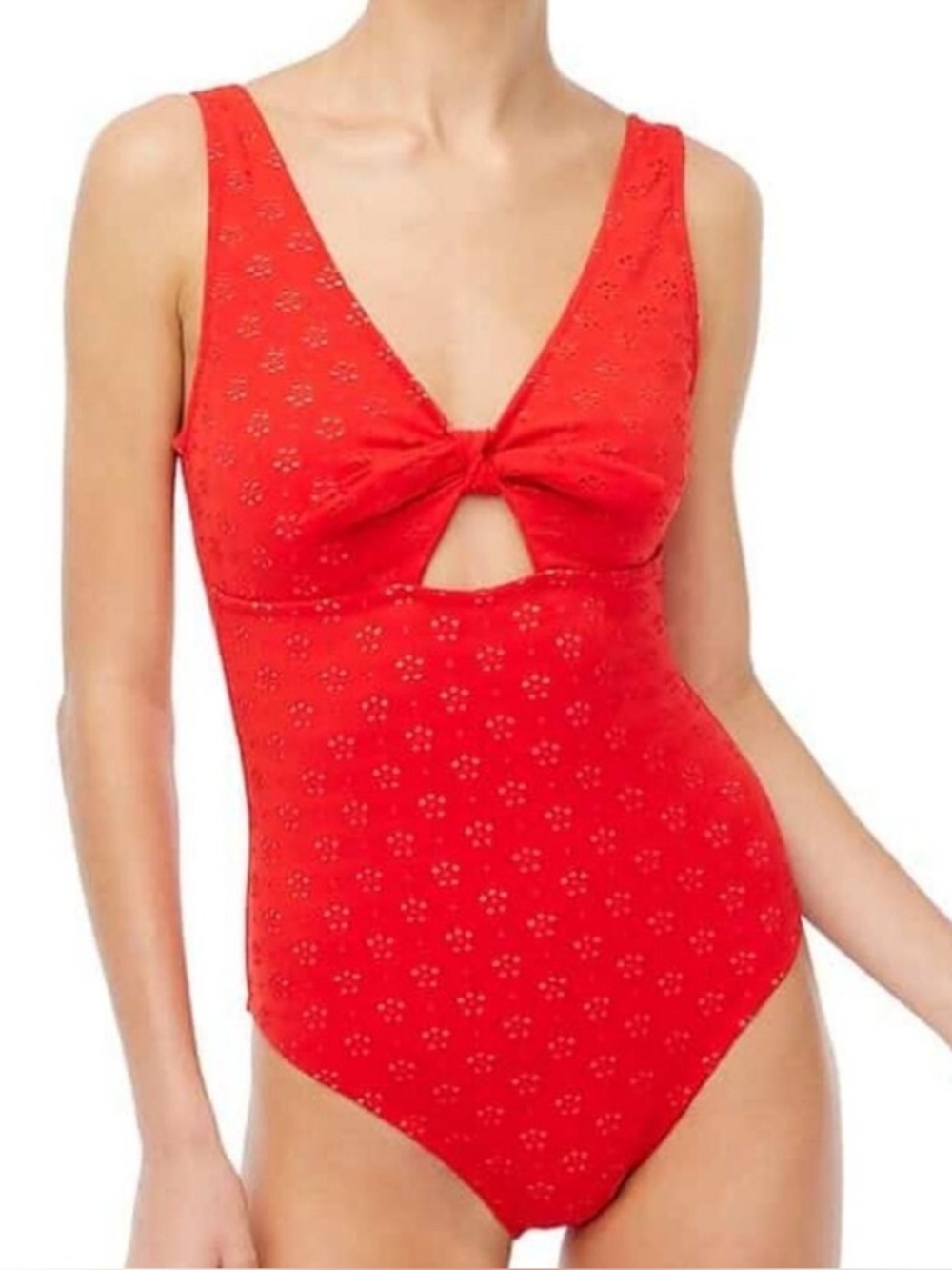 NWT J Crew Factory Eyelet One-Piece Bow CutOut Swimsuit In Bright Cerise Red XXL